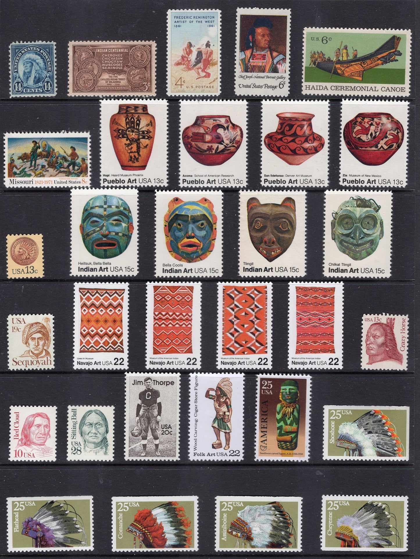 NATIVE AMERICAN INDIANS Comprehensive Collection of 51 Unused Fresh Usa Postage Stamps See 2 Scans -Vintage 1931//onwards 