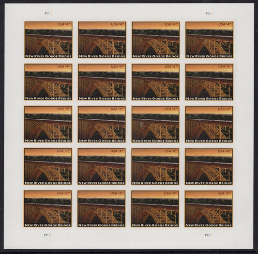 NEW RIVER GORGe Bridge SHEET of 20 SCARCe West Virginia National Park - Bright Fresh Stamp - Vintage 2011 Stock# 4511 