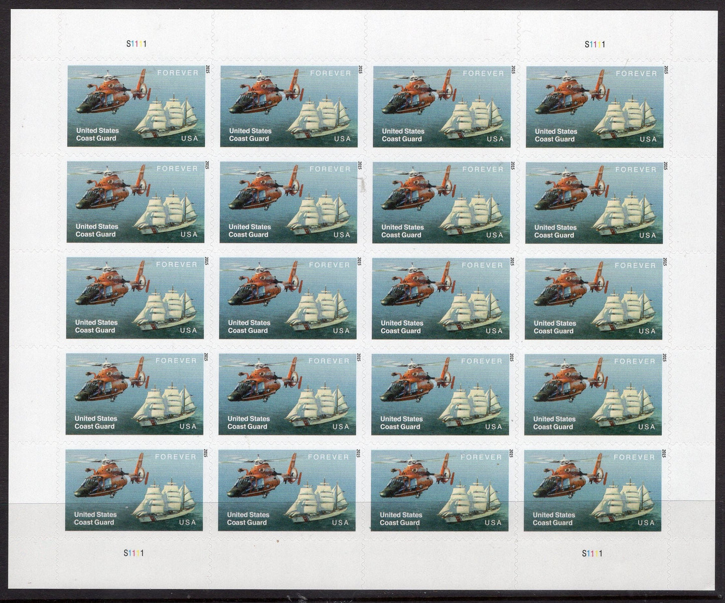 COAST GUARD Sheet of 20 Stamps Helicopter Cutter "Eagle" Bright Fresh - Vintage 2015 Stock# 5008 