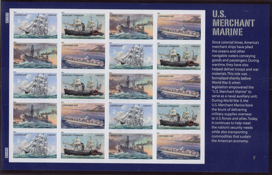 MERCHANT MARINE Decorative Sheet of 20 Stamps (4 different Ship Designs) Bright Fresh - Vintage 2011 Stock# 4548 