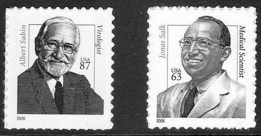 Jonas SALK, Albert SABIN POLIO Vaccine Creators Science Biology Medicine Mint Fresh USa Stamps - Vintage '05 -Stock# 34