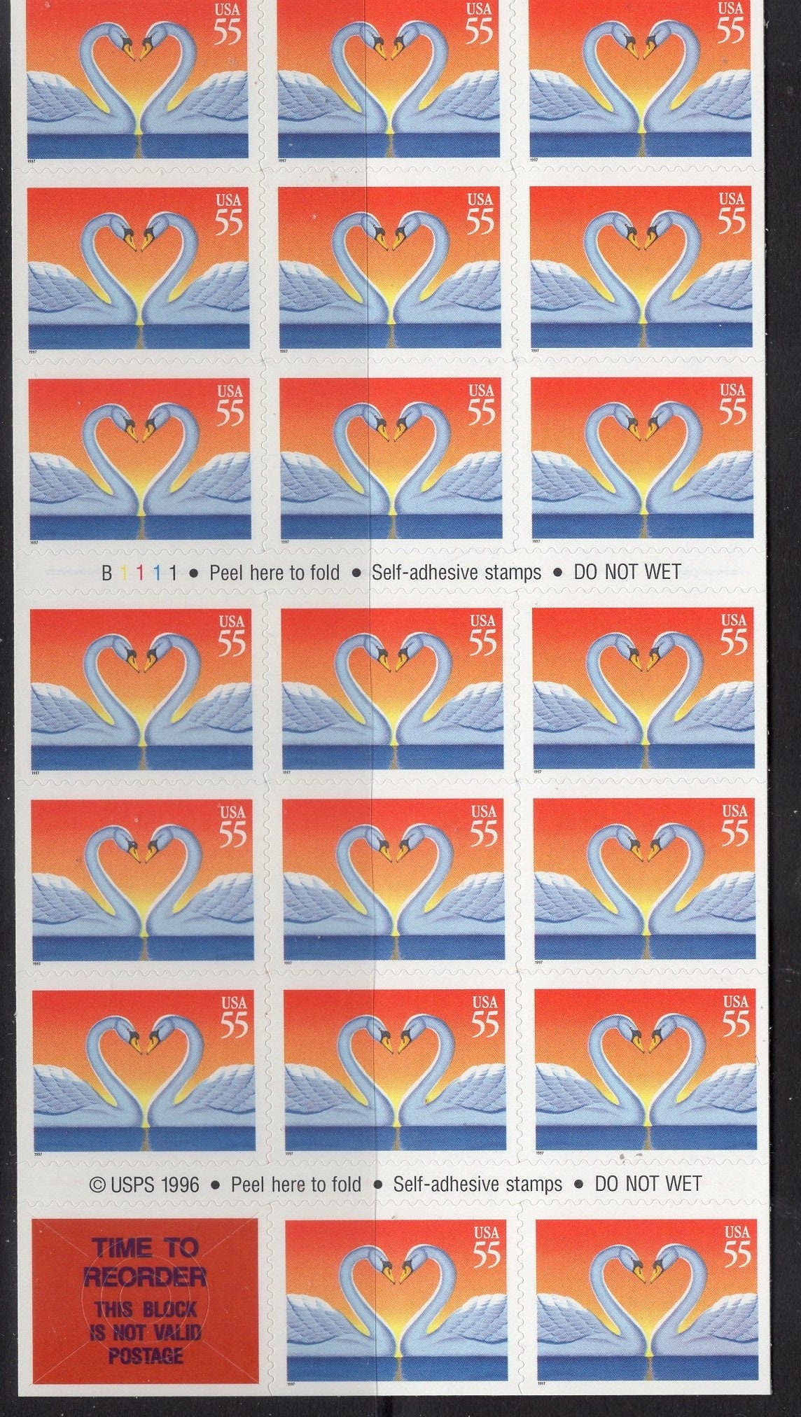 20 SWANS CREATING a LOVE Heart - Wedding Invitations 55c Self-adhesive Fresh Unused USa Postage Stamps -Vintage 2002 Stock# 3561 FreeUS Ship