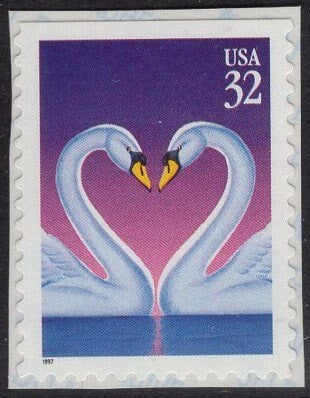 20 SWANS CREATING a LOVE Heart - Wedding Invitations 32c Self-adhesive Fresh Unused USa Postage Stamps -Vintage 1997 Stock# 3561 FreeUS Ship