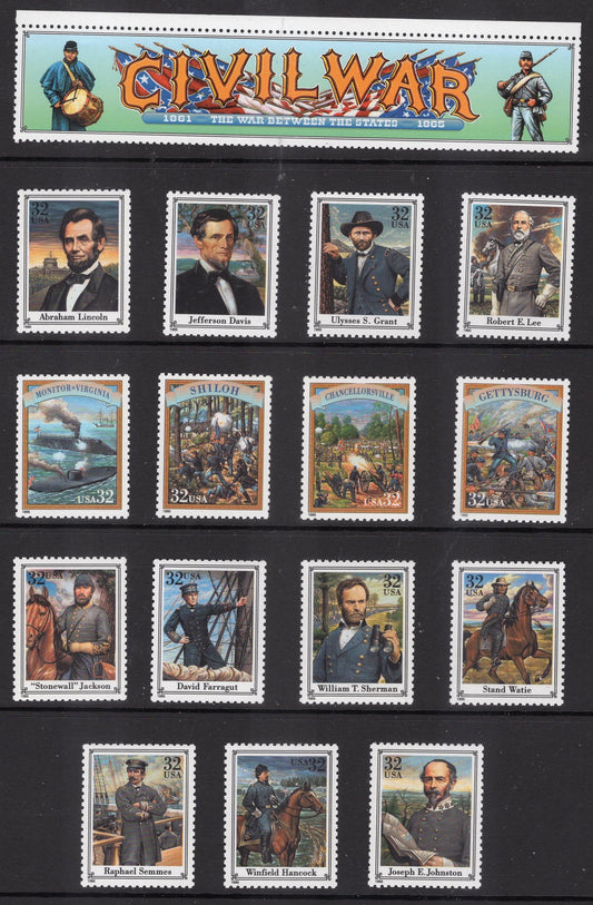 30 CIVIL WAR Stamps COMPLETE 1961-on Collection of 30 Bright Never Hinged Postage Stamps - Vintage 1961-on - Stock# 1178// 