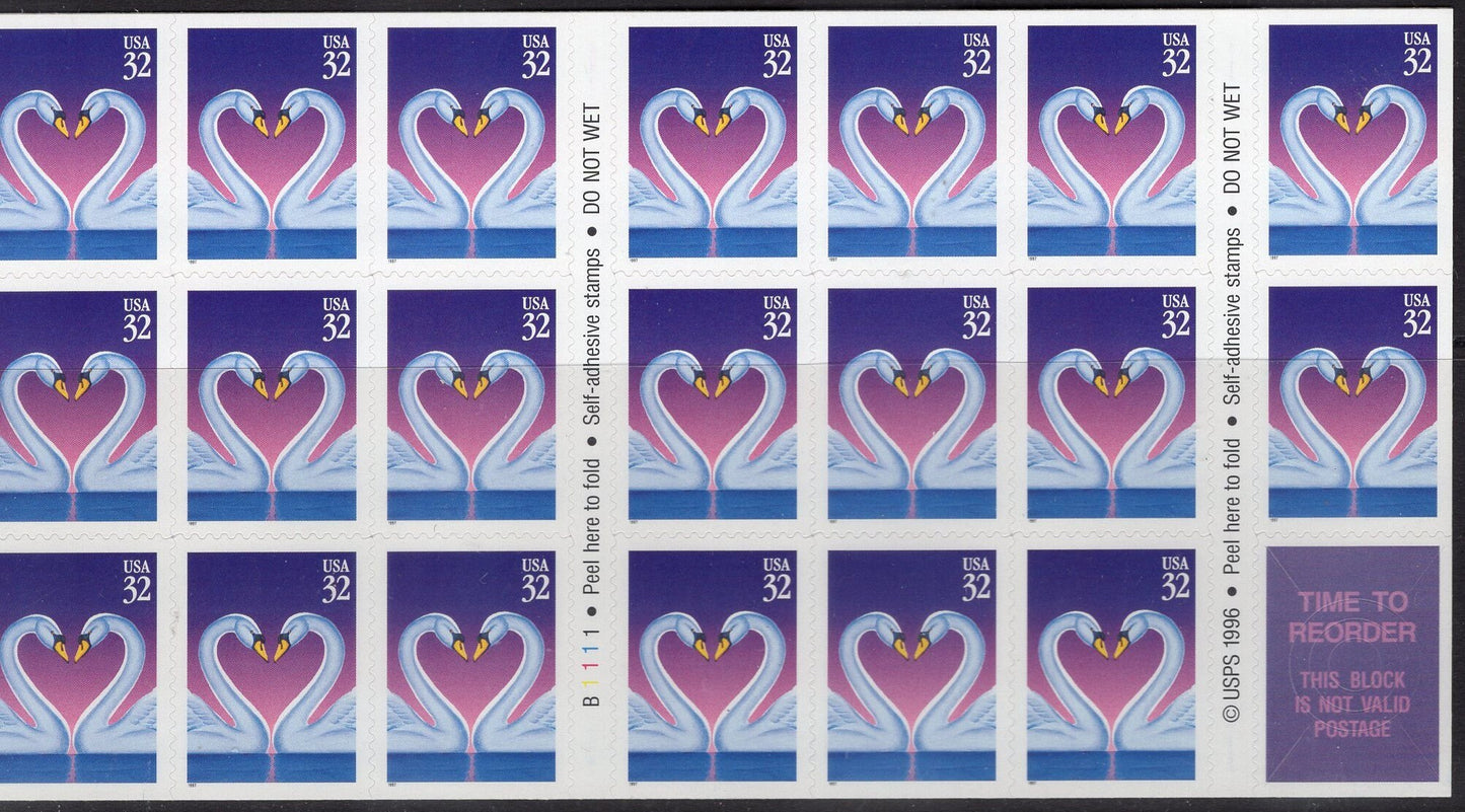 20 SWANS CREATING a LOVE Heart - Wedding Invitations 32c Self-adhesive Fresh Unused USa Postage Stamps -Vintage 1997 Stock# 3561 FreeUS Ship