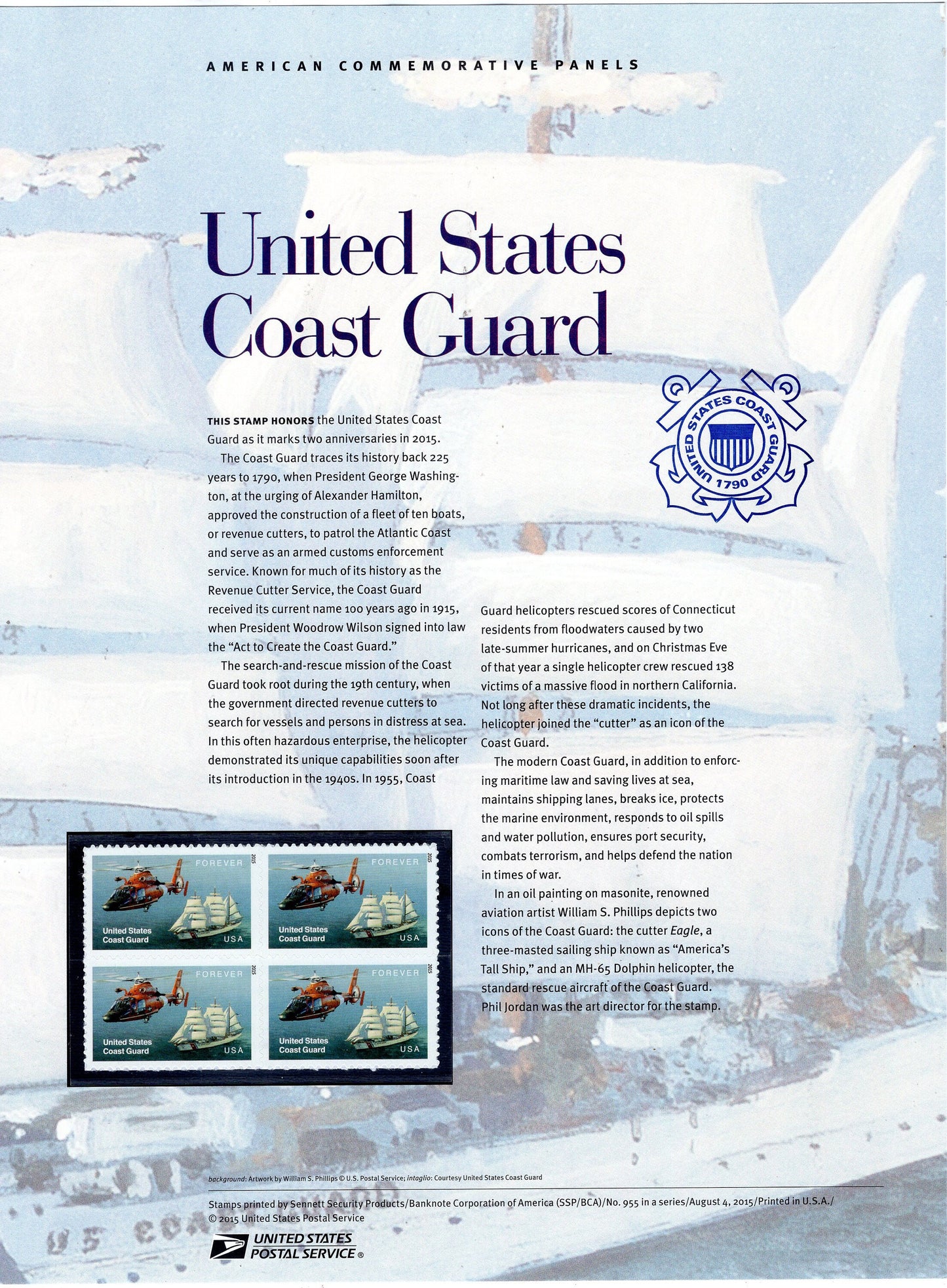 COAST GUARD HELICOPTER Mh-95 Cutter Eagle Commemorative Panel Stamps Illustrations Text Great Gift 8.5x11-Vintage 2015