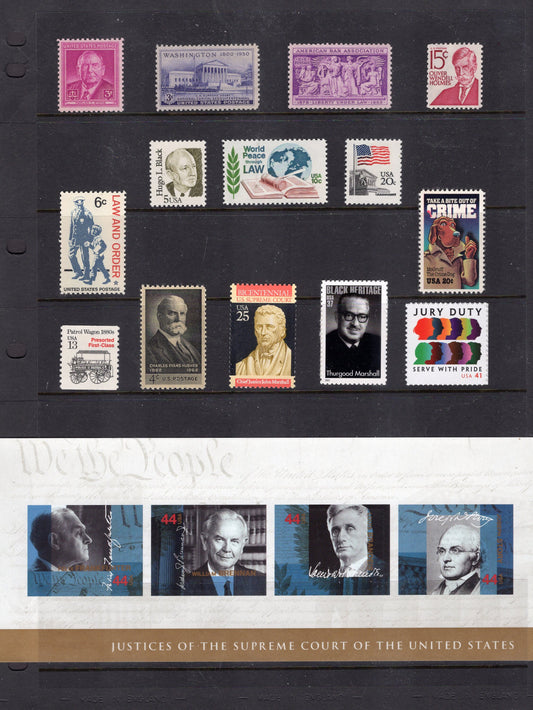 LAW POLICE JUSTICE Supreme Court Marshall Law&Order Chief Justices Jury Holmes 1948/on Collection of 18 Mint Fresh Stamps FreeUSA Ship