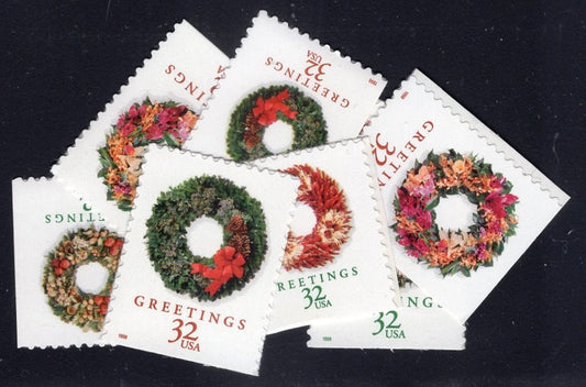 9 CHRISTMAS WREATHS (3 different designs sent as singles or units) 32c Self-adhesive Stamps Stock# 3249 - Quantity Available 