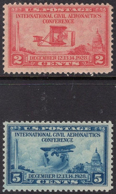 WRIGHT PLANES GLOBE 1928 Classic Stamps Fresh Bright 25th Anniversary 1st Airplane Flight by the Wright Brothers Vintage