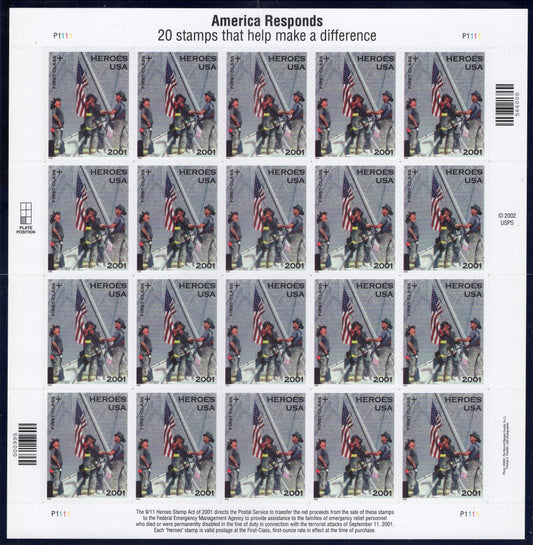 HEROES - FIREMEN - FIRST Responders - World Trade Center - Rubble Pile - 34c Postage Stamps - Vintage 2002 