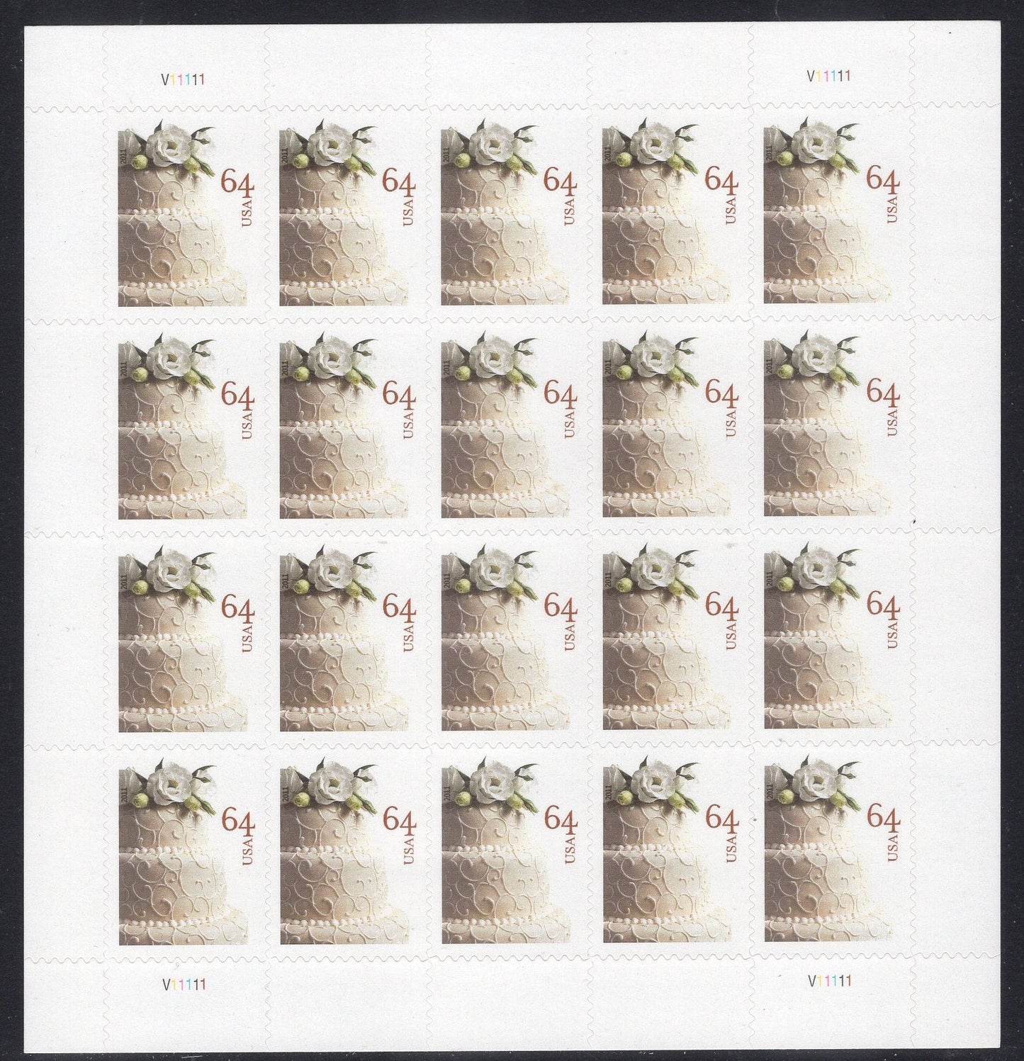 64c WEDDING CAKE FLOWER from 5 to a Sheet of 20 Self-adhesive Postage Stamps Invitations Thank You Save-the-Date- Vintage 2011