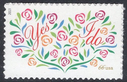 66c WEDDING FLOWERS, HEART Sheet of 20 Self-adhesive Postage Stamps Invitations Thank You Save-the-Date- Vintage 2013 