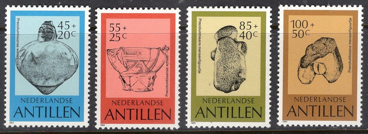 Pre-COLUMBIAN ARTIFACTS Stamps from NETHERLANDS Antilles Unusual 1983 Mint Set of 4 with Names in Dutch ping