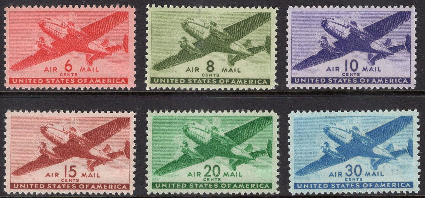 1941-44 TRANSPORT PLANES Set of 6 Beautiful Classic Unused Fresh Mint Stamps - Stock# C25+ ping