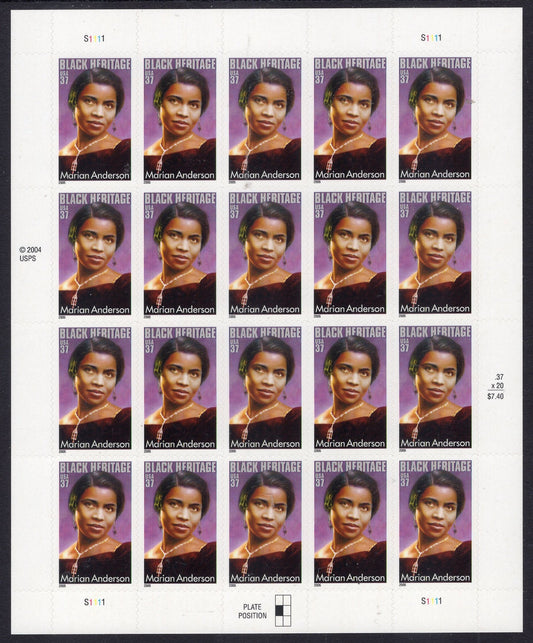 MARIAN ANDERSON HERITAGE Black American Singer Opera Sheet of 20 Stamps Fresh, Bright - Vintage 2005 Stock# 3896 