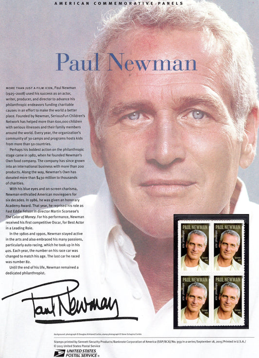 PAUL NEWMAN LEGENDARY Actor Special Commemorative Panel plus Actual Stamps + Illustrations and Text Great Gift 8.5x11 '15 