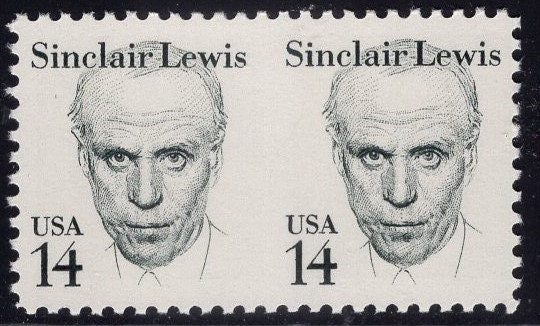 Sinclair LEWIS ERROR STAMPS - No Perforations between the two stamps! Writer Author Babbitt Arrowsmith Elmer Gantry 