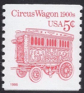 10 CIRCUS WAGON - RED Bright, Fresh USa Postage Stamps - We will send some of each design - Vintage 1992-95 - Stock# 2452x - Free USa Ship