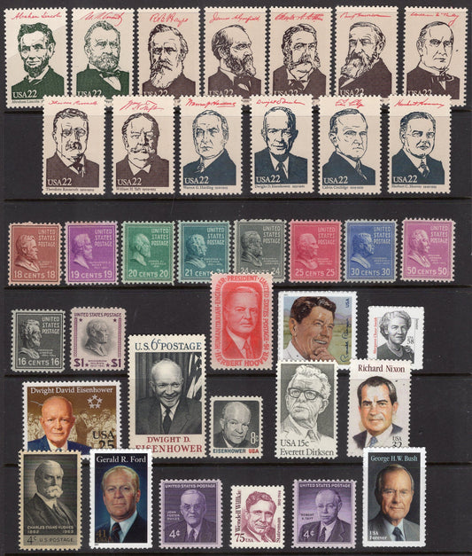 PROMINENT REPUBLICANS LINCOLN to Reagan 37 Different Stamps - Taft Eisenhower Bush Ford Nixon - Mint - Vintage 1938-onwards 