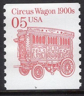 10 CIRCUS WAGON - RED Bright, Fresh USa Postage Stamps - We will send some of each design - Vintage 1992-95 - Stock# 2452x - Free USa Ship