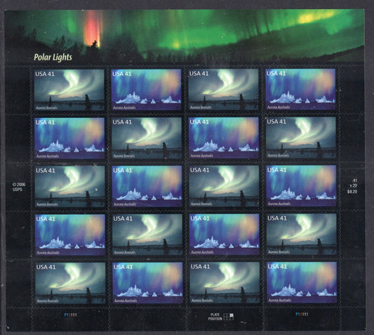 AURORA BOREALIS and AUSTRALIS Pairs - Polar Lights - Northern, Southern Lights Science- Complete Decorative Sheet of 20 