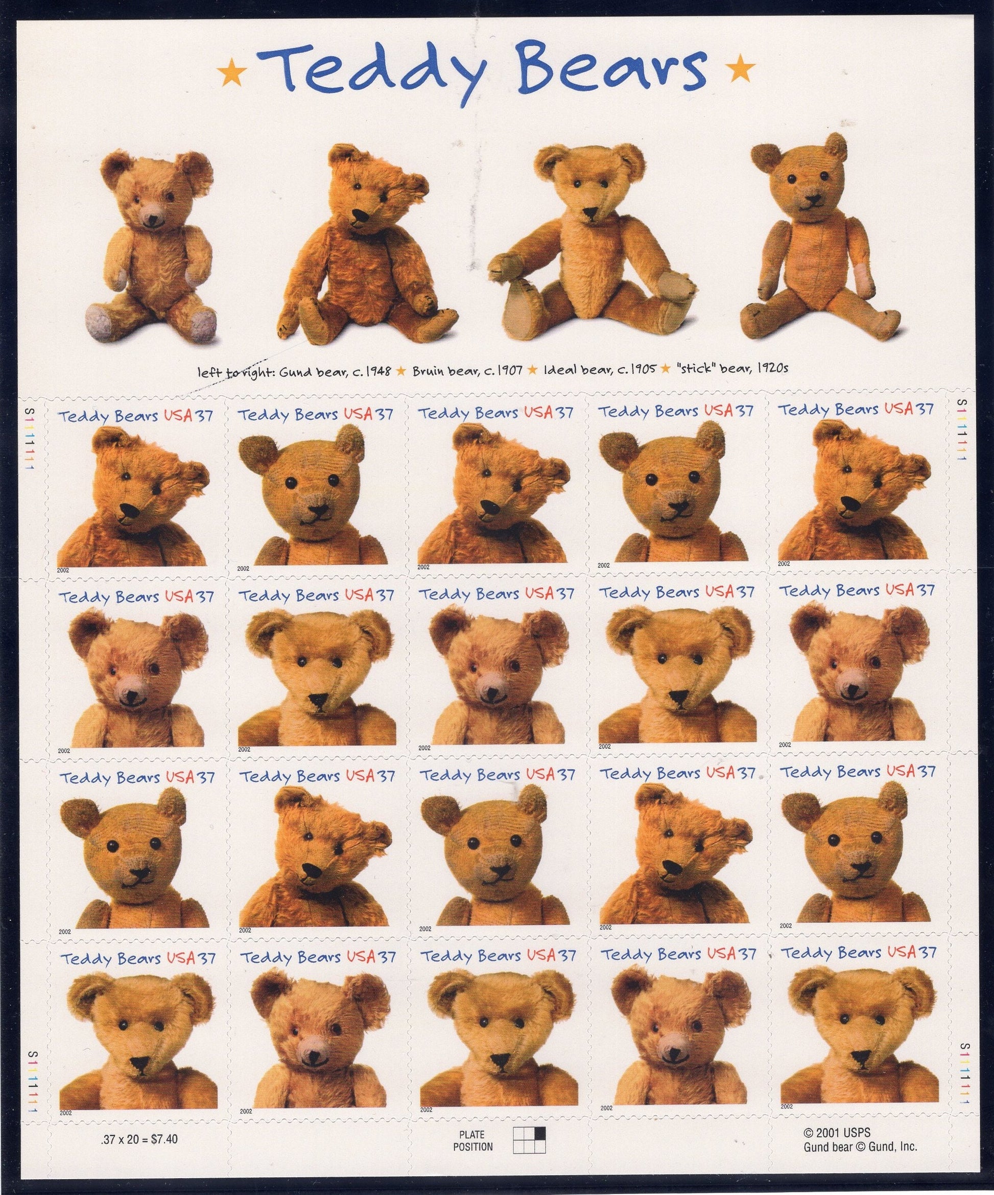 TEDDY BEARS DECORATIVE Sheet of 20 - A Great Gift - Vintage 2002 ping