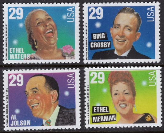 POPULAR SINGERS! Pick 9 Stamps - ANY Combination of stamps totaling 9: Ethel Waters - Bing Crosby - Al Jolson - Ethel Merman 