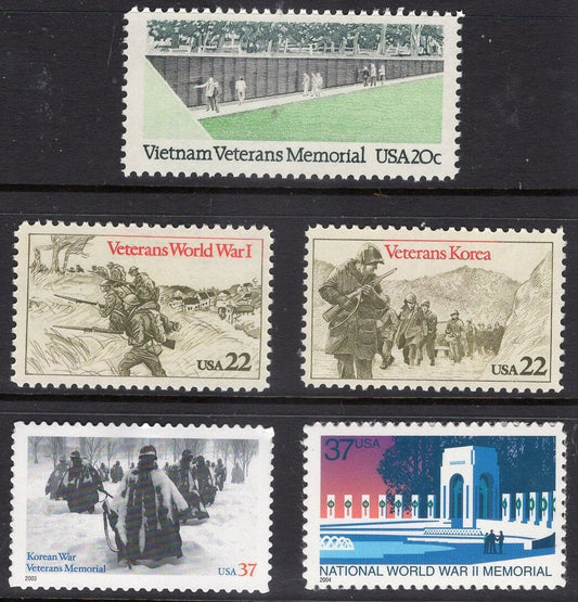 VIETNAM KOREA WWI, IIs Veterans - Memorials - Soldiers - Pick 9 Stamps - Any combination of stamps (duplication fine) totaling 9-FreeShipUSA