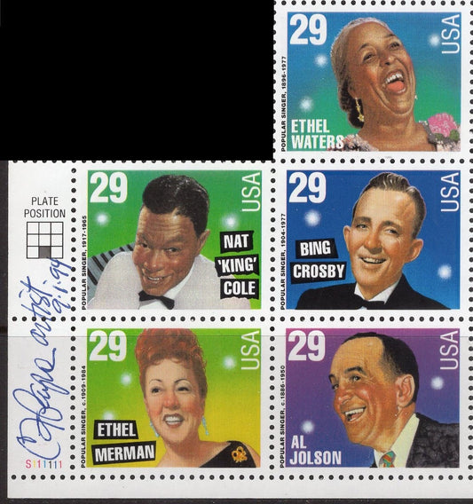 1994 Singers Nat "KING" Cole - Bing Crosby plus SIGNED Artist CF Payne (see Wiki) - Ethel Waters - Ethel Merman - Al Jolson 