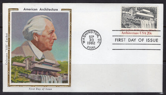 FALLINGWATER - FIRST DAY Cover Frank Lloyd Wright Architecture American Postage Stamps - Silk Cachet - Vintage 1982 ping