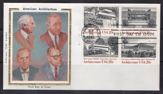 FALLINGWATER FirstDayCover Architecture WRIGHT SAARINEN Gropius van der Rohe Stamps Fresh Bright Postage Stamps - Vintage 1982