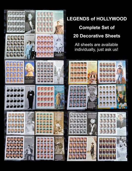 LEGENDS of HOLLYWOOD Complete Collection of 20 Decorative Sheets Tough to assemble! - Fresh US Stamps - Vintage 1995 on