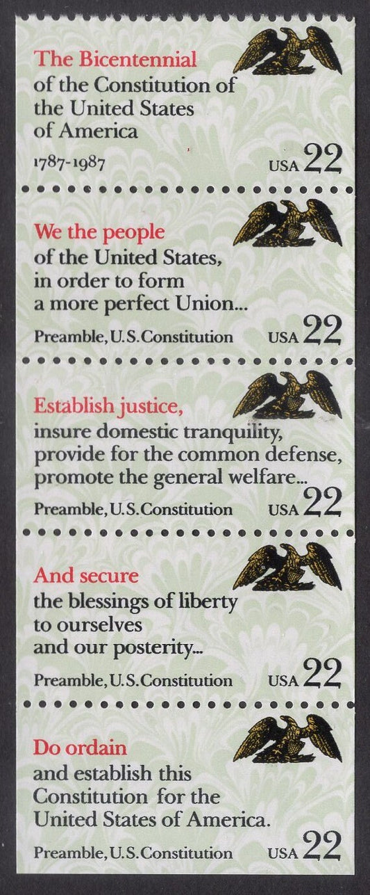 10 PREAMBLE to the CONSTITUTION 5 different Stamps (2 each) Unused, Bright and Post Office Fresh - Vintage 1987  #2355