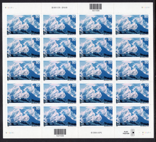 MT McKINLEY - DINALI - Sheet of 20 Scenic Usa Landscapes Stamps C137 - Unused, Fresh, Bright Post Office - Vintage 2001 