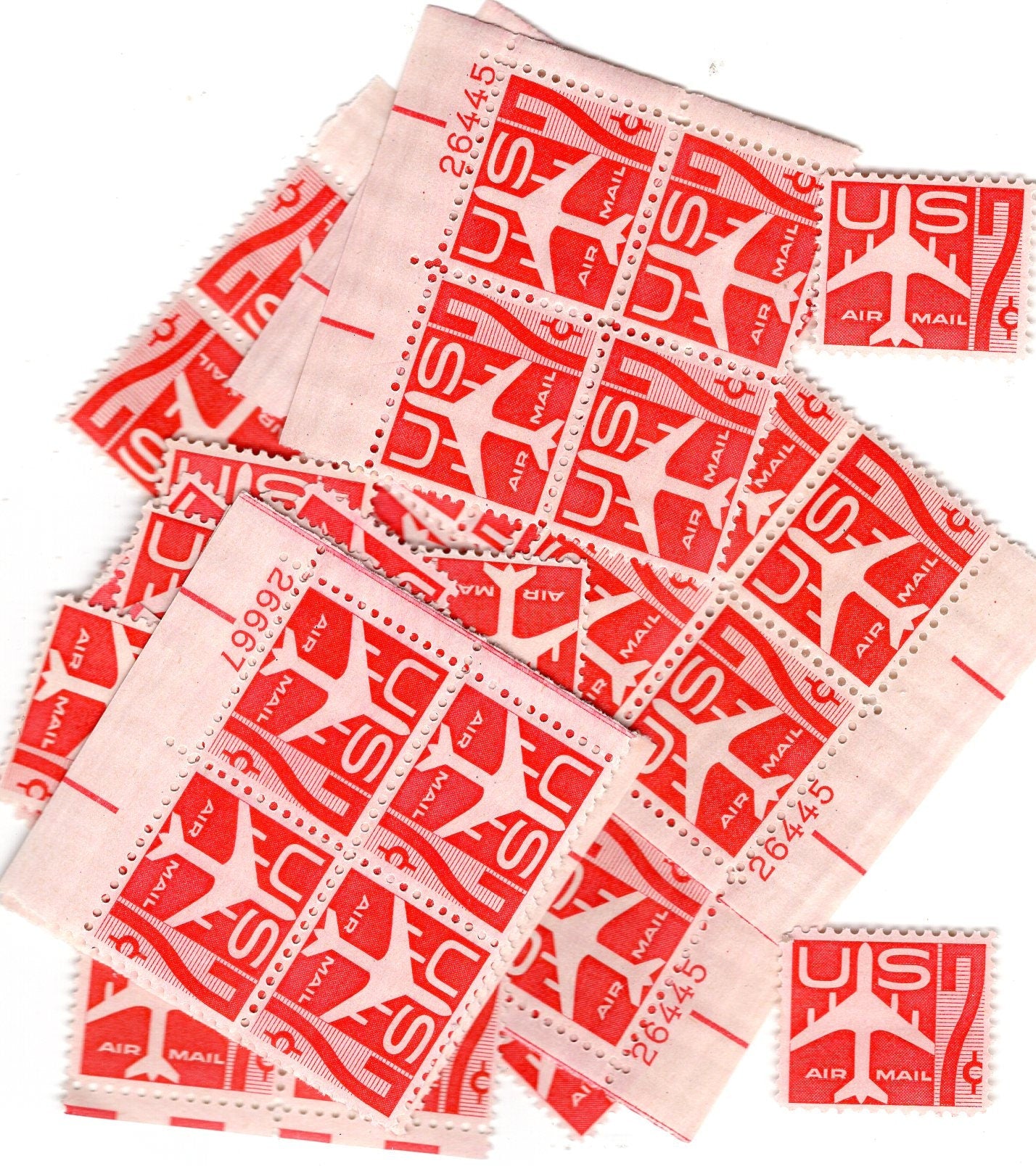 20 RED JET PLANE 7c Post Office Fresh Bright Unused Postage Stamps with full gum - Vintage 1960 