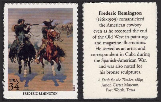 4 Frederic REMINGTON - Cowboys-Dash for the Timber-Art Artist USa Stamps - 19 Additional Illustrators available - Vintage 2001 - FreeUsaShip