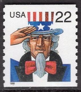 20 @14.88 or 50 @34.00 or 100@66.00. UNCLE SAM in TOP Hat 22c Postage Stamps - Vintage 2002 - Classic Depiction of Uncle Sam 