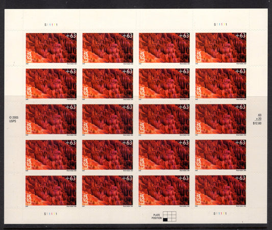 BRYCE CANYON NATIONAL Park - Sheet of 20 Scenic Usa Landscapes Stamps - Unused, Post Office Fresh-Vintage 1999 ping