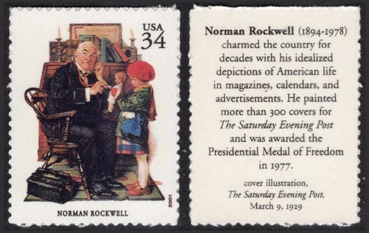 4 NORMAN ROCKWELL - Art Artist - Saturday Evening Post Cover- USa Stamps - 19 Additional Illustrators Available Vintage 2001 - Free UsaShip