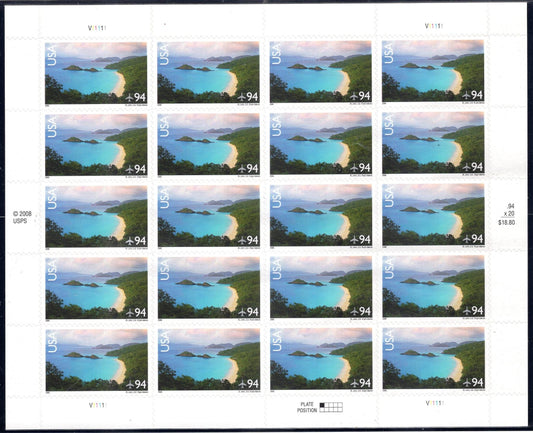 TRUNK BAY, St. JOHN Virgin Islands 20 Scenic Usa Landscapes Stamps - Unused Post Office Fresh, Bright - 1999 ping