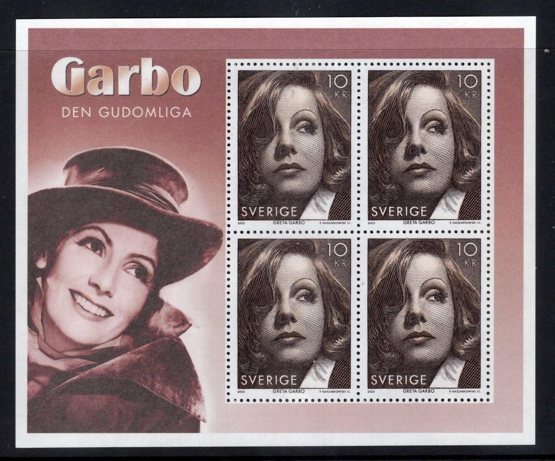 GRETA GARBO SWEDEN Souvenir Sheet of 4 Stamps (now scarce) - Great Gift- Issued by her native county - Silent Movie Great Star-FreeUSA Ship