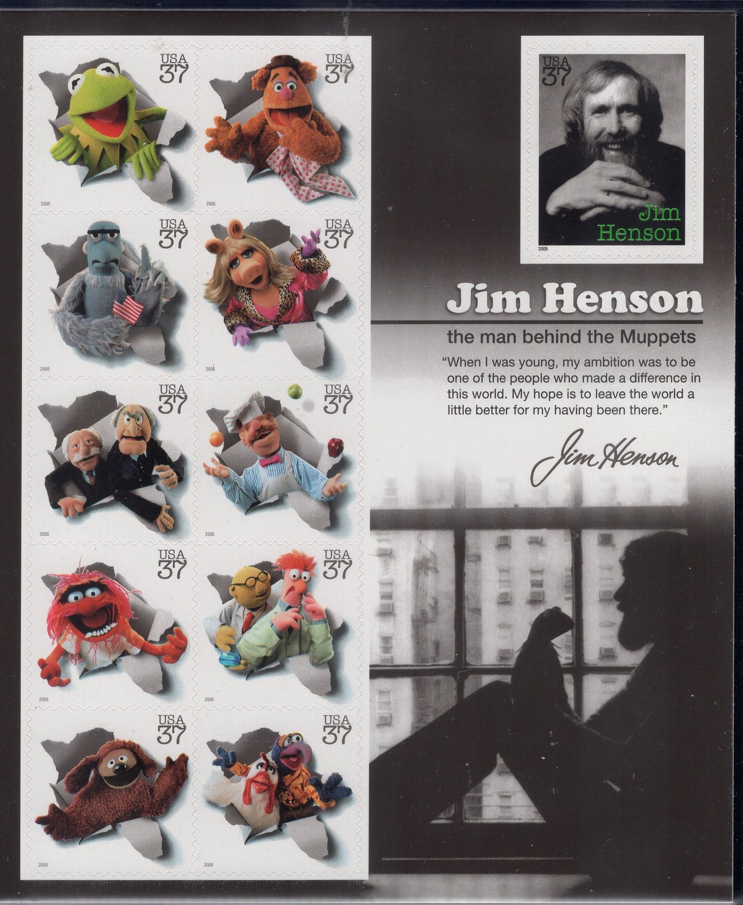 MUPPETS JIM HENSON Sheet of 11 Kermit Miss Piggy Quantity Available 37c Postage Stamps - Bright Fresh Issued in 2005 s3944