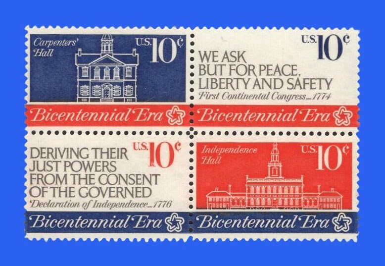 8 AMERICAN REVOLUTION Stamps (2 BLOCKS) - Unused Fresh Bright USA Postage - Issued in 1974 - s1543 -