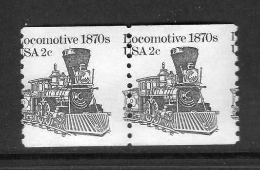 1 LOCOMOTIVE Train FREAK MISPERF Error Postage Stamp Pair - Unused Fresh, Bright USA - Issued in 1982 - s1897Af -