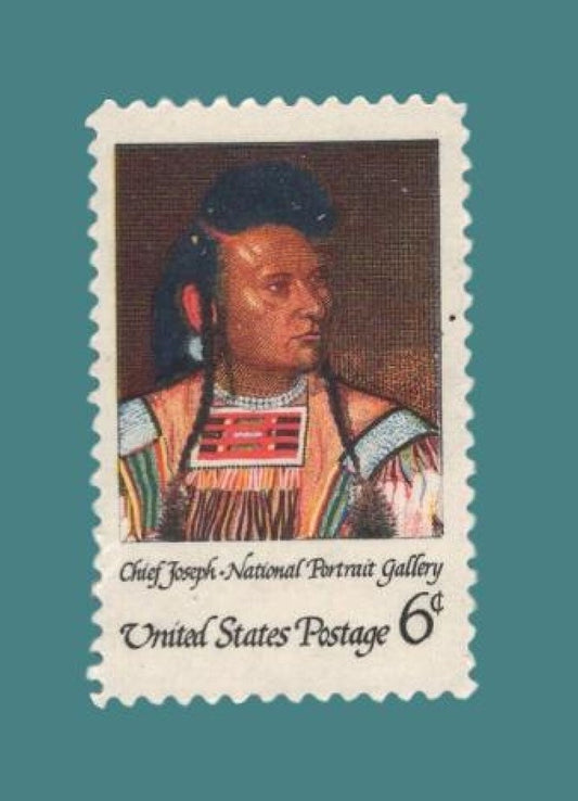 10 CHIEF JOSEPH PAINTING by Hall American Indian Portrait - Fresh Bright USA Postage Stamps - Issued in 1968 - s1364 -