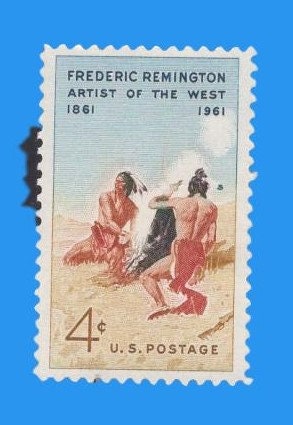 10 REMINGTON SMOKE SIGNAL Painting Fire American Indian - Bright USA Postage Stamps - Issued in 1961 s1187 -