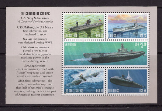 5 SUBMARINE USA Stamps in Block (2 different blocks exist) - Unused, Post Office Fresh - Issued in 2000 - s3373+ -