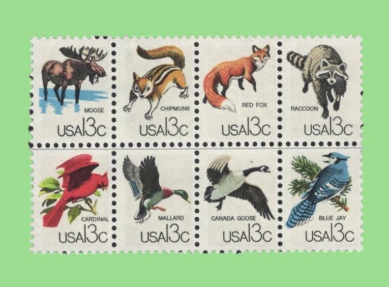 16 WILDLIFE Stamps (2 blocks) Birds, MOOSE, FOX - Unused, Bright, Post Office Fresh - Issued in 1978 - s1757a-h -