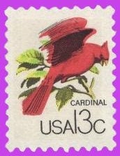 10 RED CARDINAL on a Branch - BIRDs - Unused Fresh, Bright USA Postage Stamps - Issued in 1978 - s1757a -