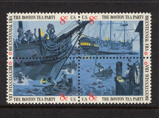 8 BOSTON TEA PARY Stamps (2 blocks) - Unused Fresh Bright USA Postage - Issued in 1973 - s1480+ -